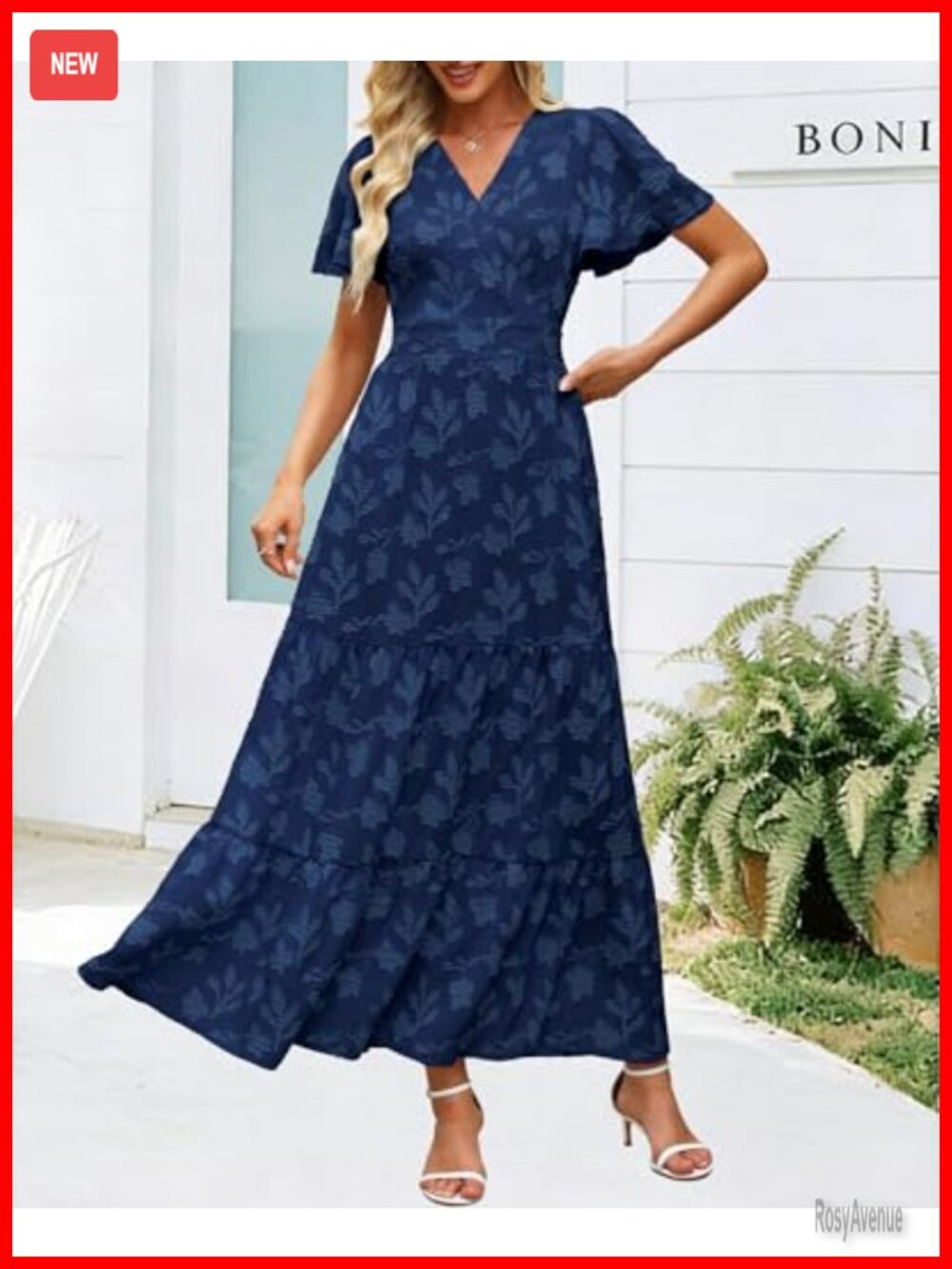 Floral Boho Wrap V Neck Flutter Sleeve Maxi Dress - Picture 6 of 7